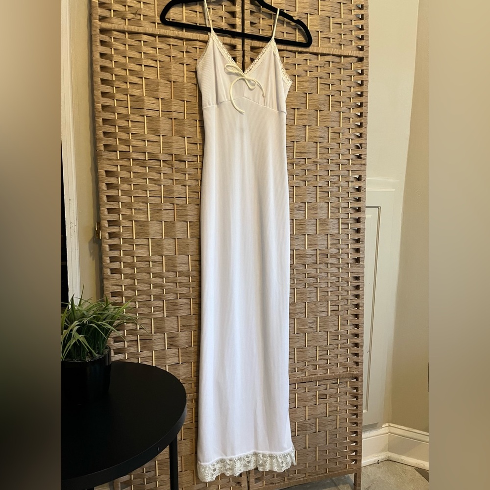 Boohoo White Ribbed Dress with Lace Detail